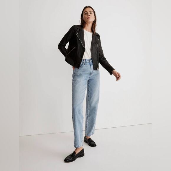 NWT New Madewell The Washed Leather Motorcycle Jacket in True Black Size S